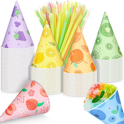 Tazas de cono de nieve 4.5 oz con popetes para siropes, aguanieve, helado afeitado y sorbete