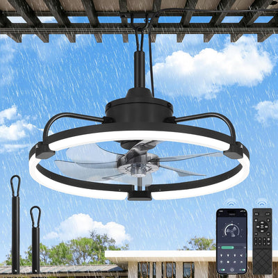 Ventilador techo exterior 20pulg luces IP65 enchufable app 6 vel