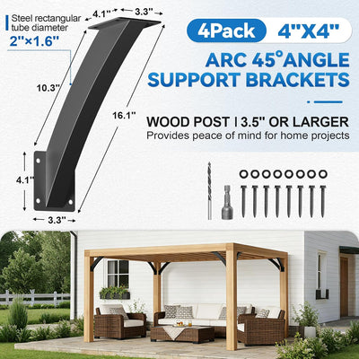 Soportes pérgola 4x4 4unid angulo 45 grados para poste madera