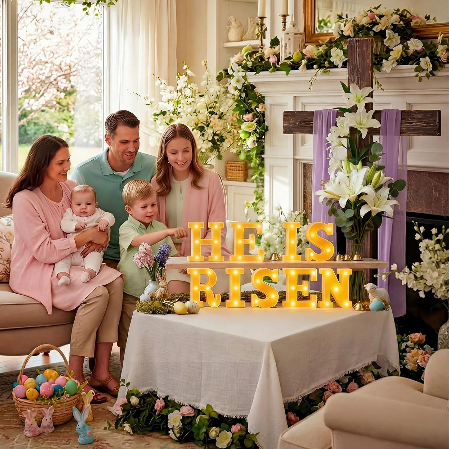 9 Pzas Decoración Pascua con Luz LED 6.42pulg Cristiana
