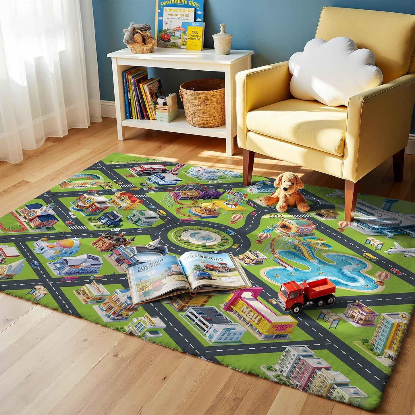 Alfombra infantil 5x7ft mapa interactivo antideslizante