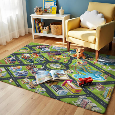 Alfombra infantil 5x7ft mapa interactivo antideslizante