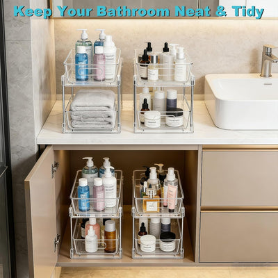 Organizador de baño de 2 niveles apilable transparente multiuso