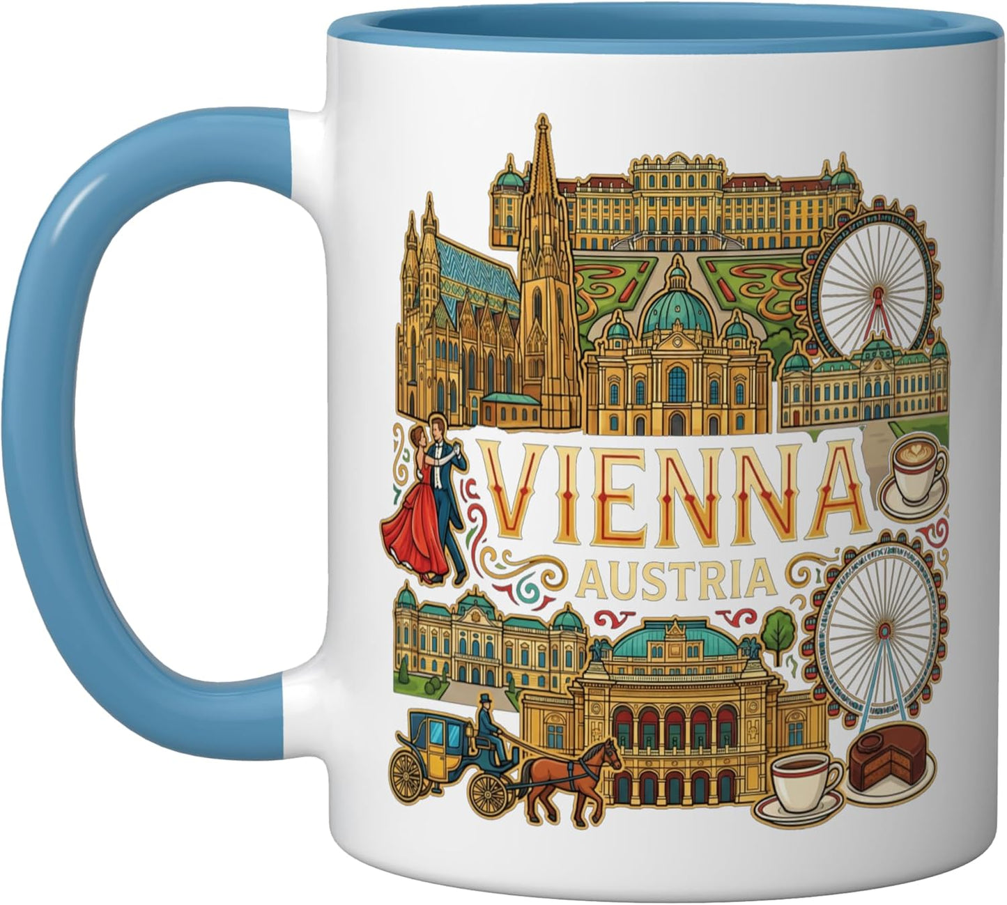 Taza cerámica souvenir de Viena Austria azul/blanco