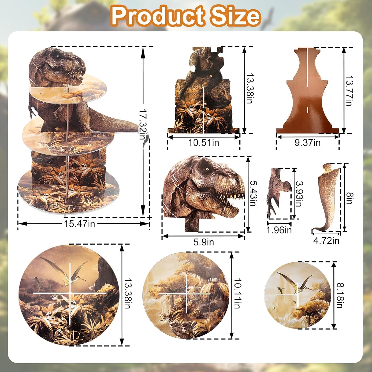 Soporte para cupcakes de dinosaurio 3 niveles con 15 adornos