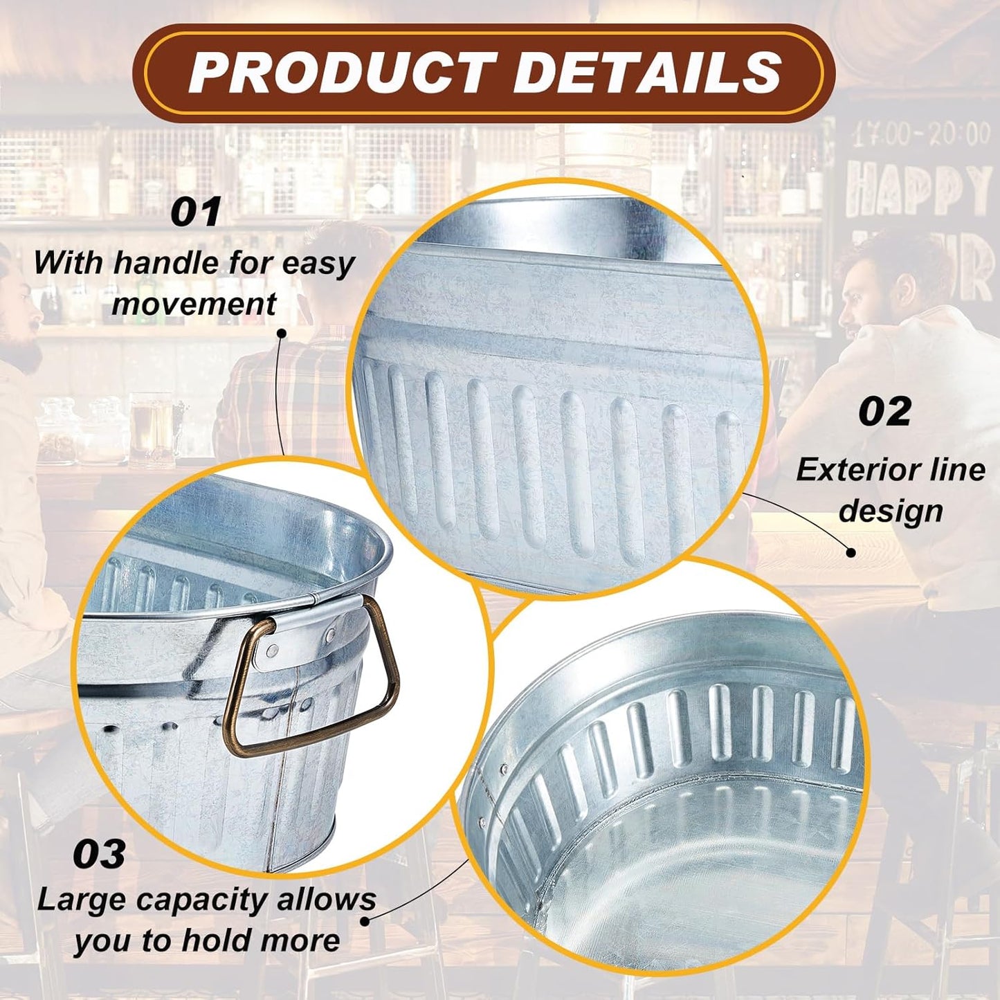 Cubo galvanizado para bebidas 5.3gal con asas plateado