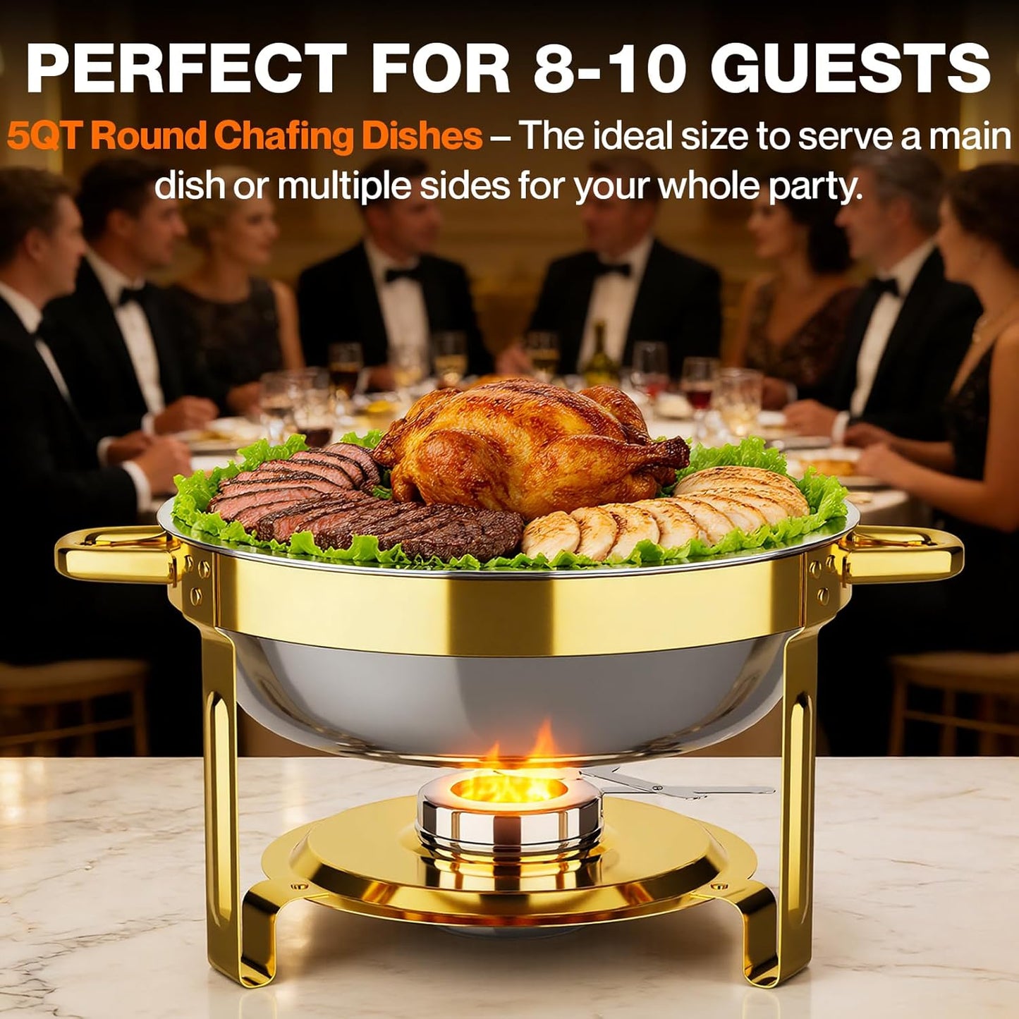Set 5qt Platos Redondos Bufé Acero Inox Elegantes