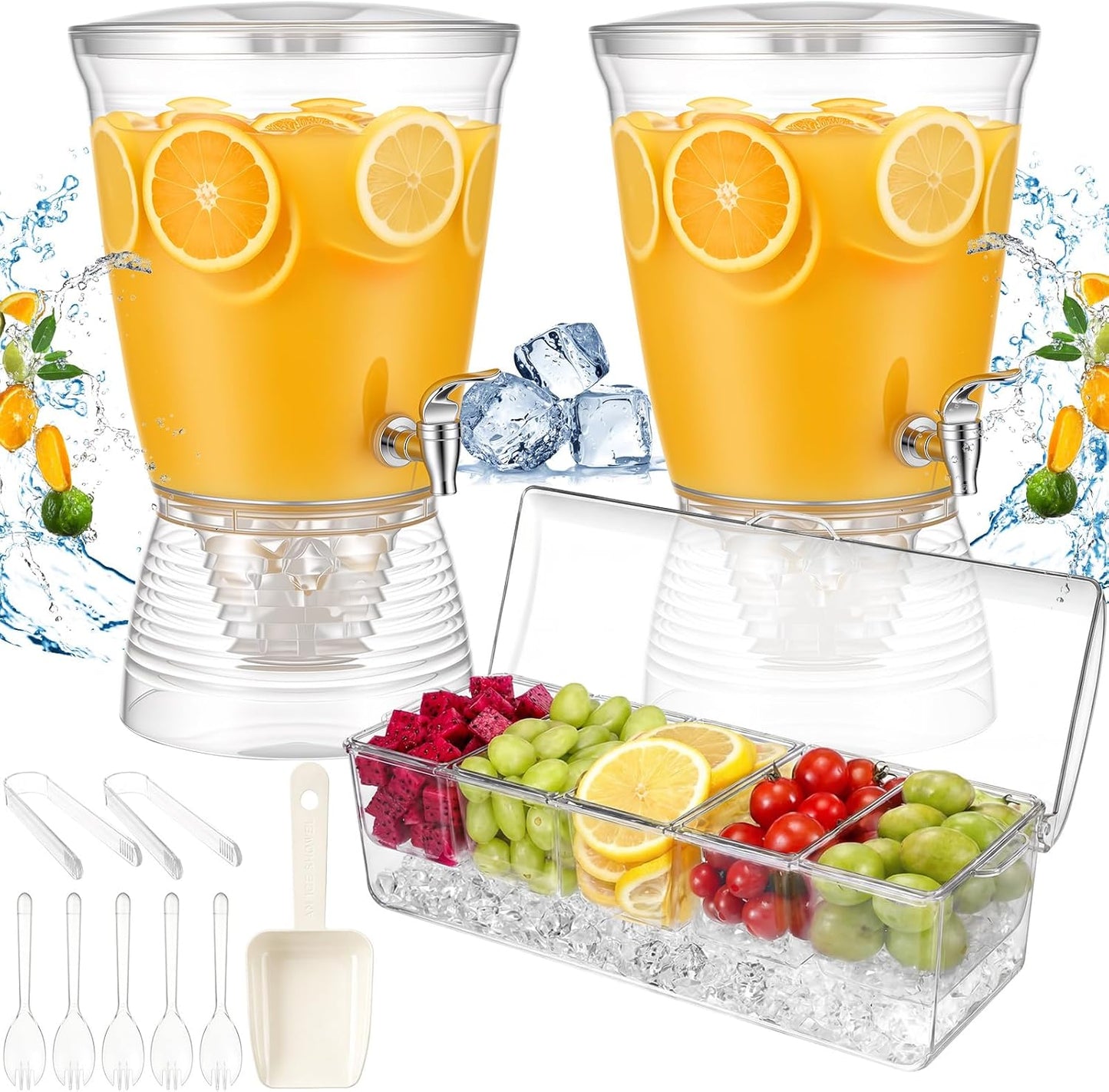 4 Set Dispensadores Bebidas Acrílicos Con Bandeja Condimentos