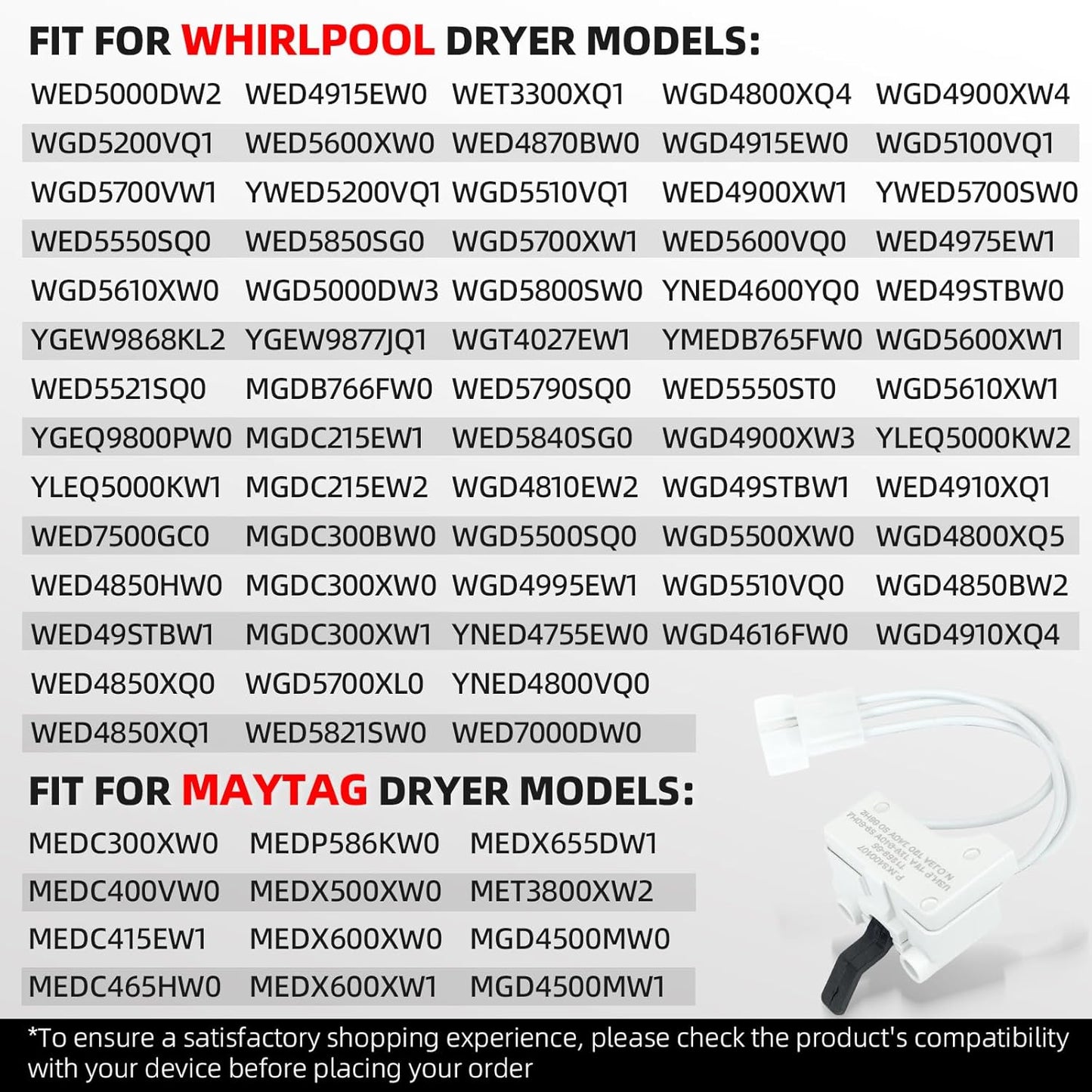 Interruptor puerta secadora comp Whirlpool