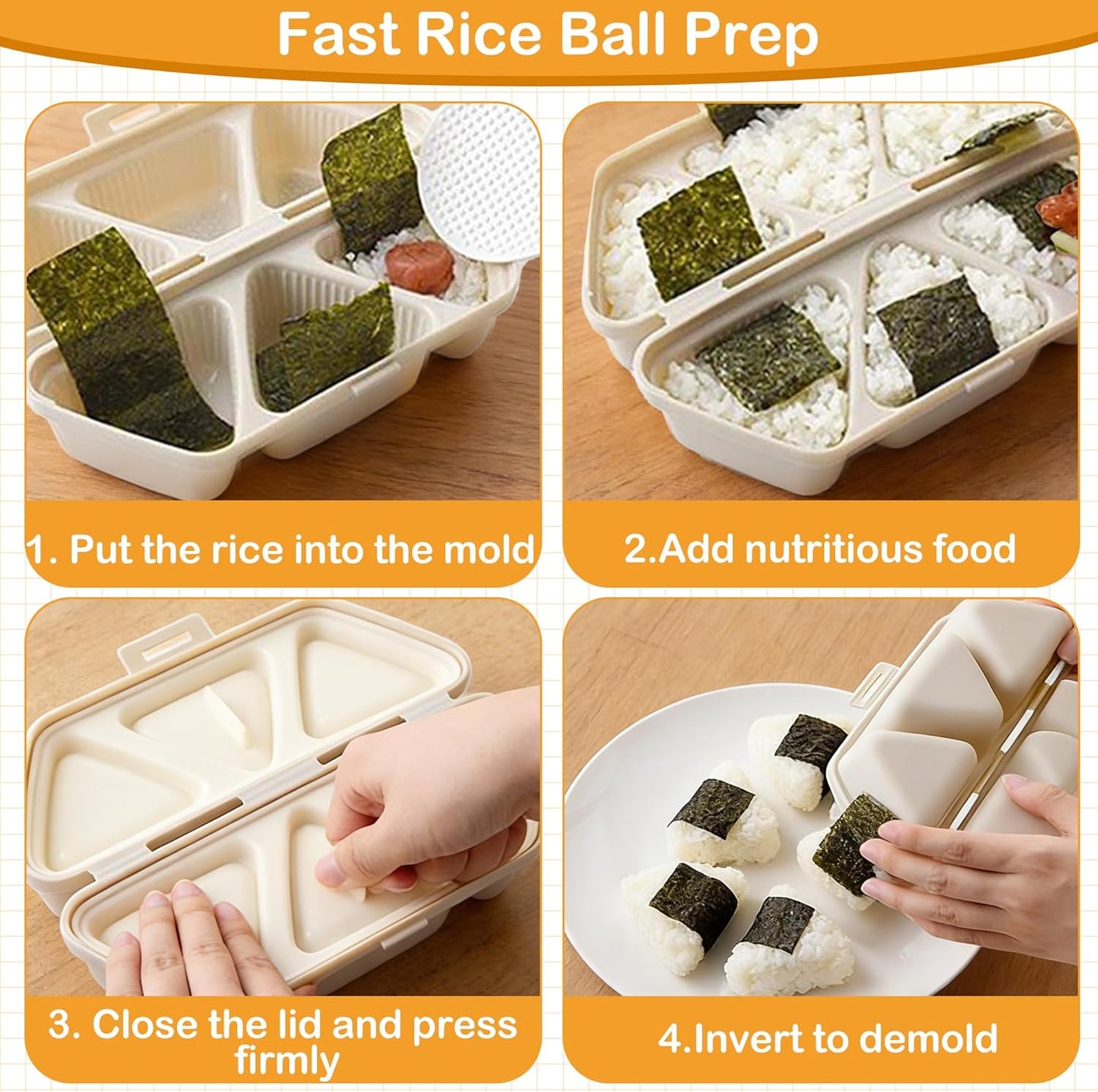 Moldes de sushi Onigiri 6 en 1 con forma triangular para sushi y musubi