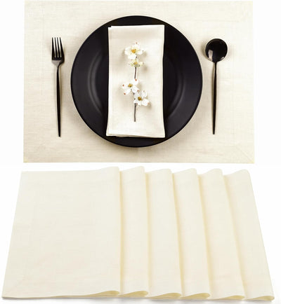 Set 6 Manteles Lino Puro 14x19pulg Lavables Marfil