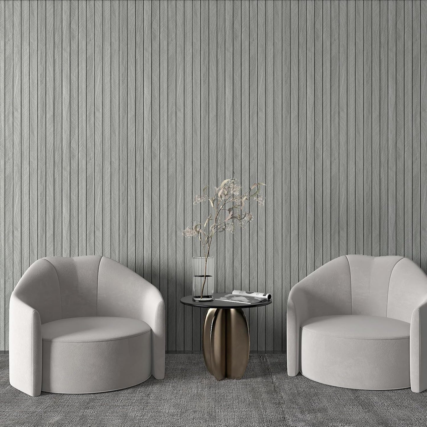 Panel pared 3D listones madera 12x79pulg gris claro