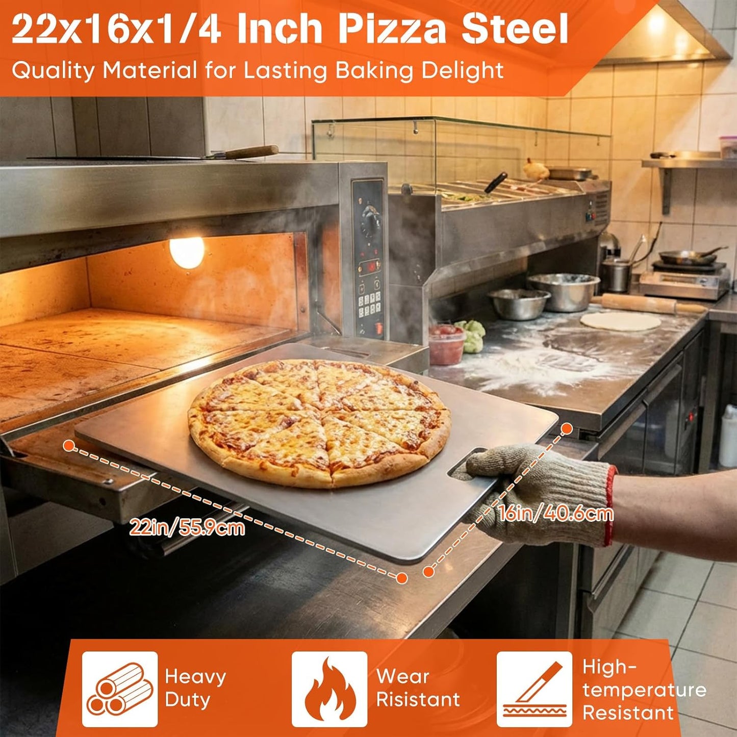 Plancha Pizza Acero XL para Horno y Parrilla 22x16pulg