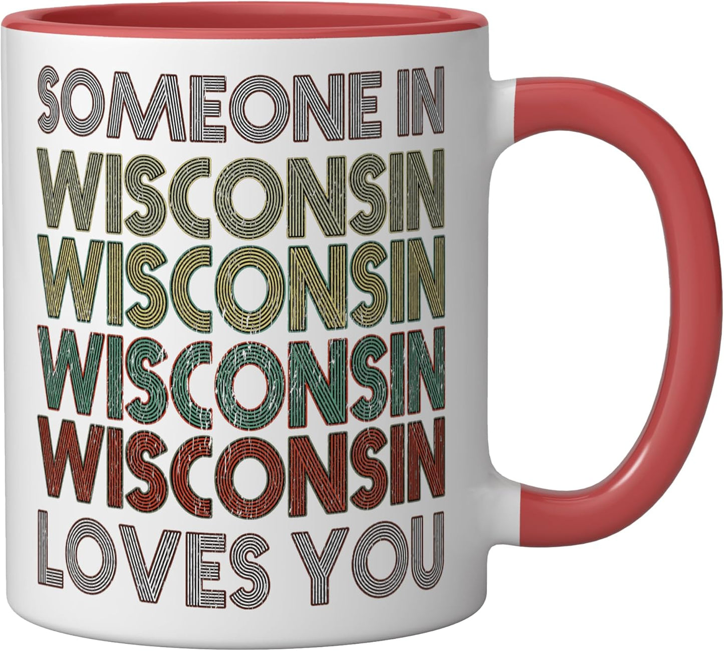 Taza cerámica retro vintage de Wisconsin Roja/Blanca