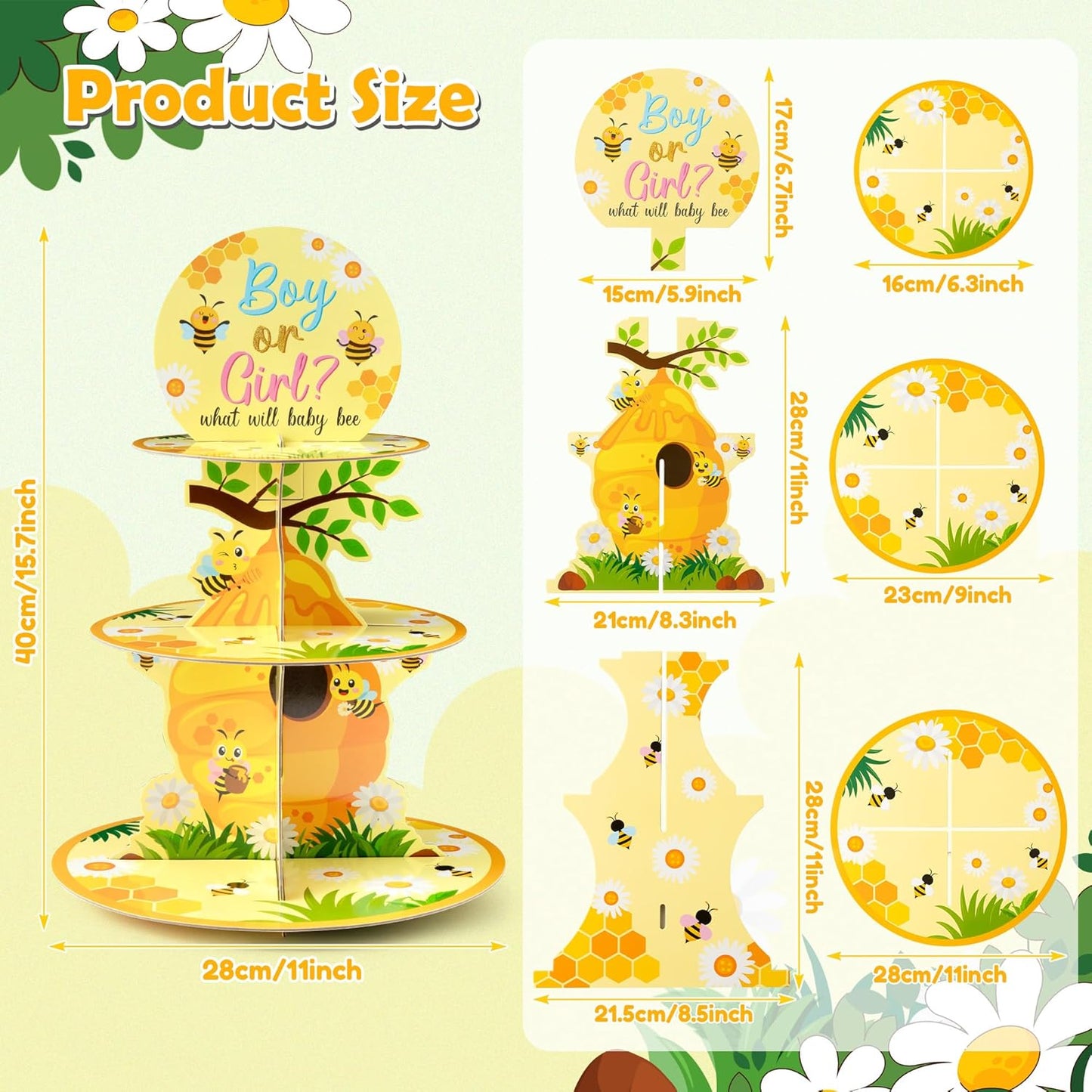 Soporte para cupcakes de abeja y girasol con torre de 3 niveles