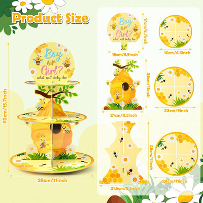 Soporte para cupcakes de abeja y girasol con torre de 3 niveles