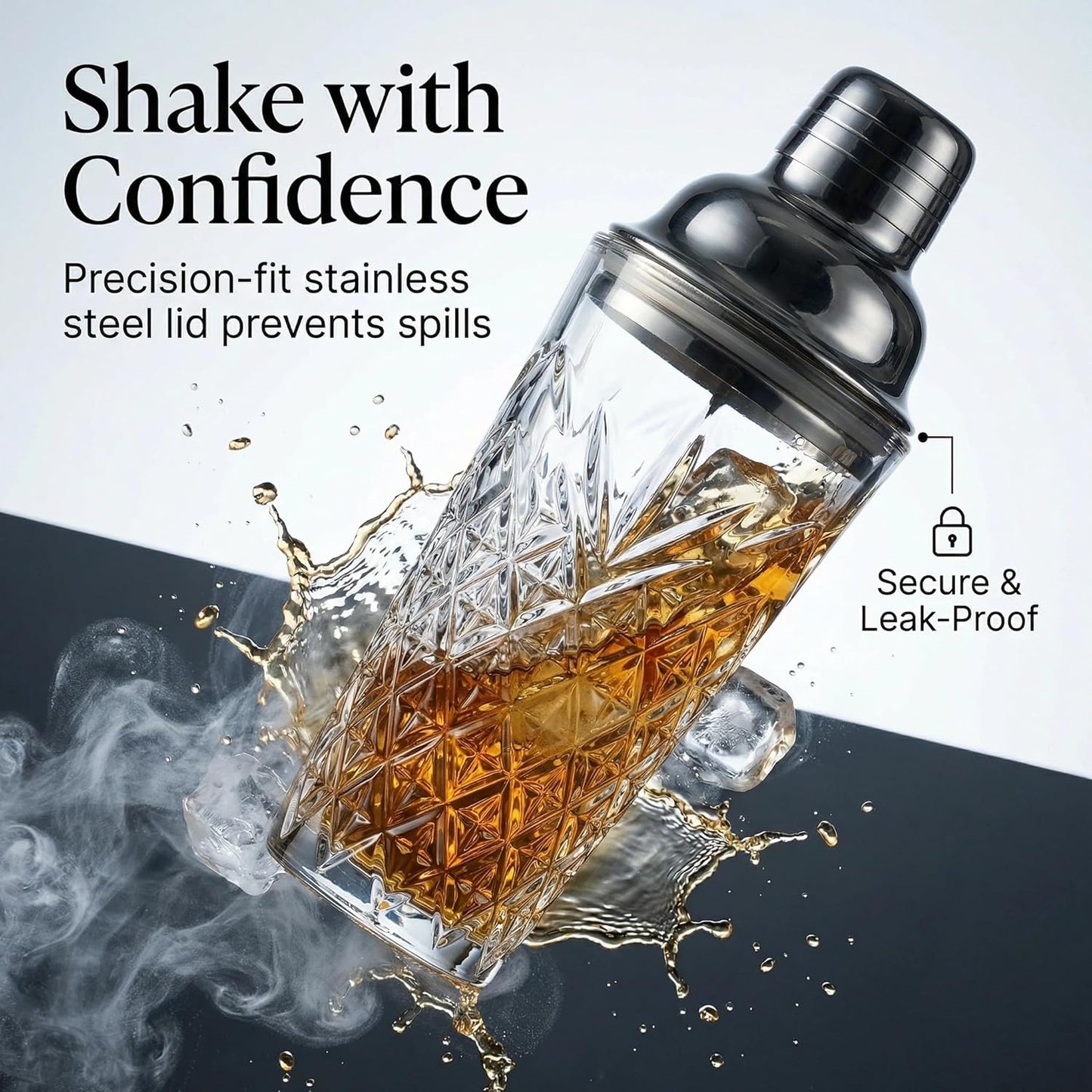 Juego de coctelera de cristal con espiga y parte de acero inoxidable