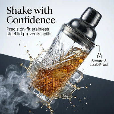 Juego de coctelera de cristal con espiga y parte de acero inoxidable