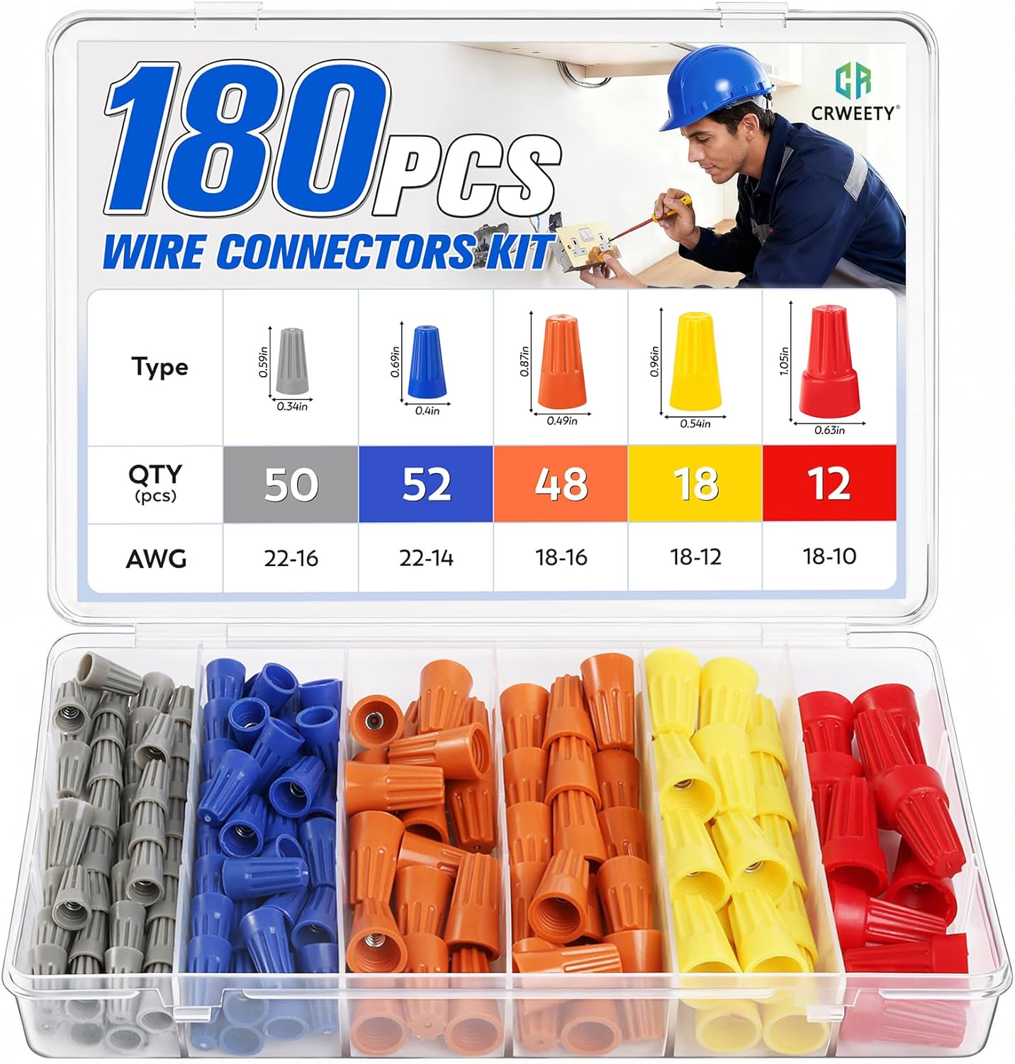 Set 180 Tuercas Conectores Alambre Tapas Cable Eléctrico