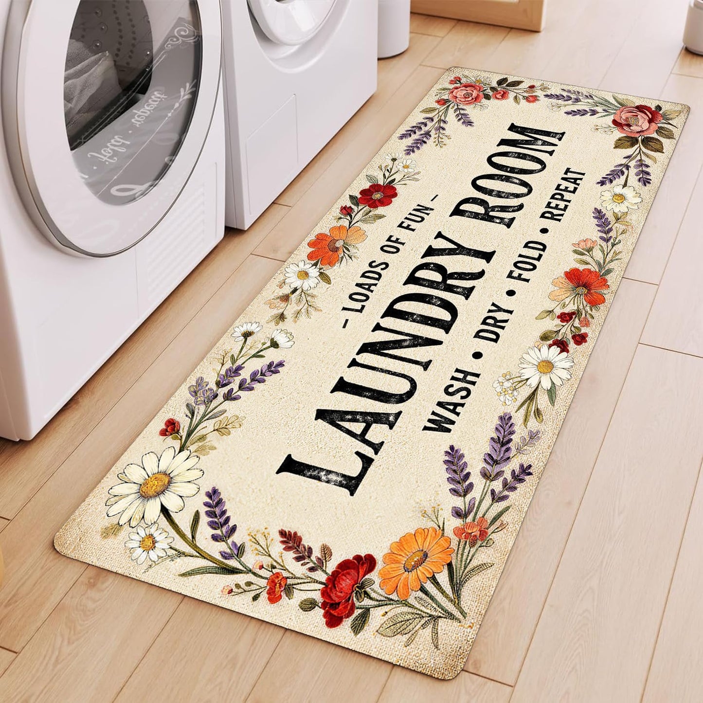 Alfombra lavandería 20x59pulg diseño flores bohemias antideslizante