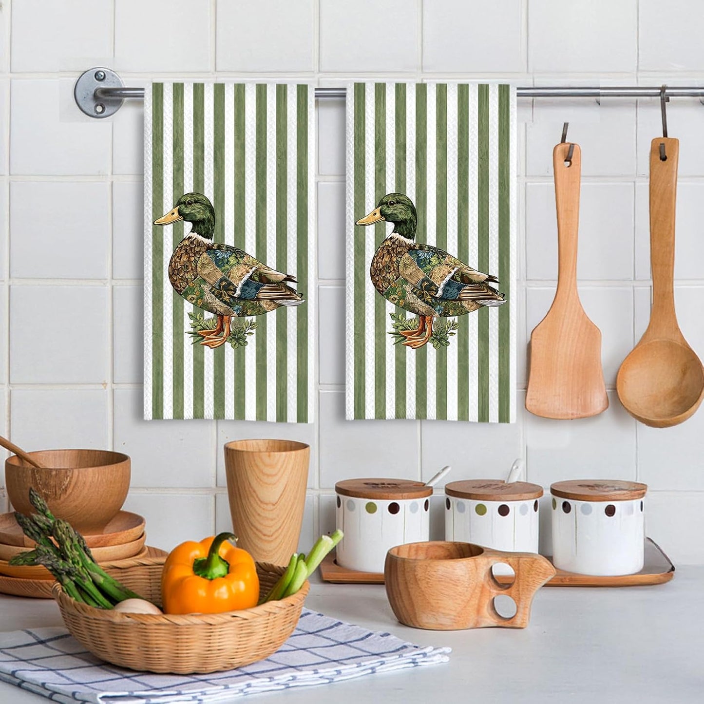 Toallas de cocina con pato mallard estampado floral, regalo para amantes de los patos, 16x24 pulgadas
