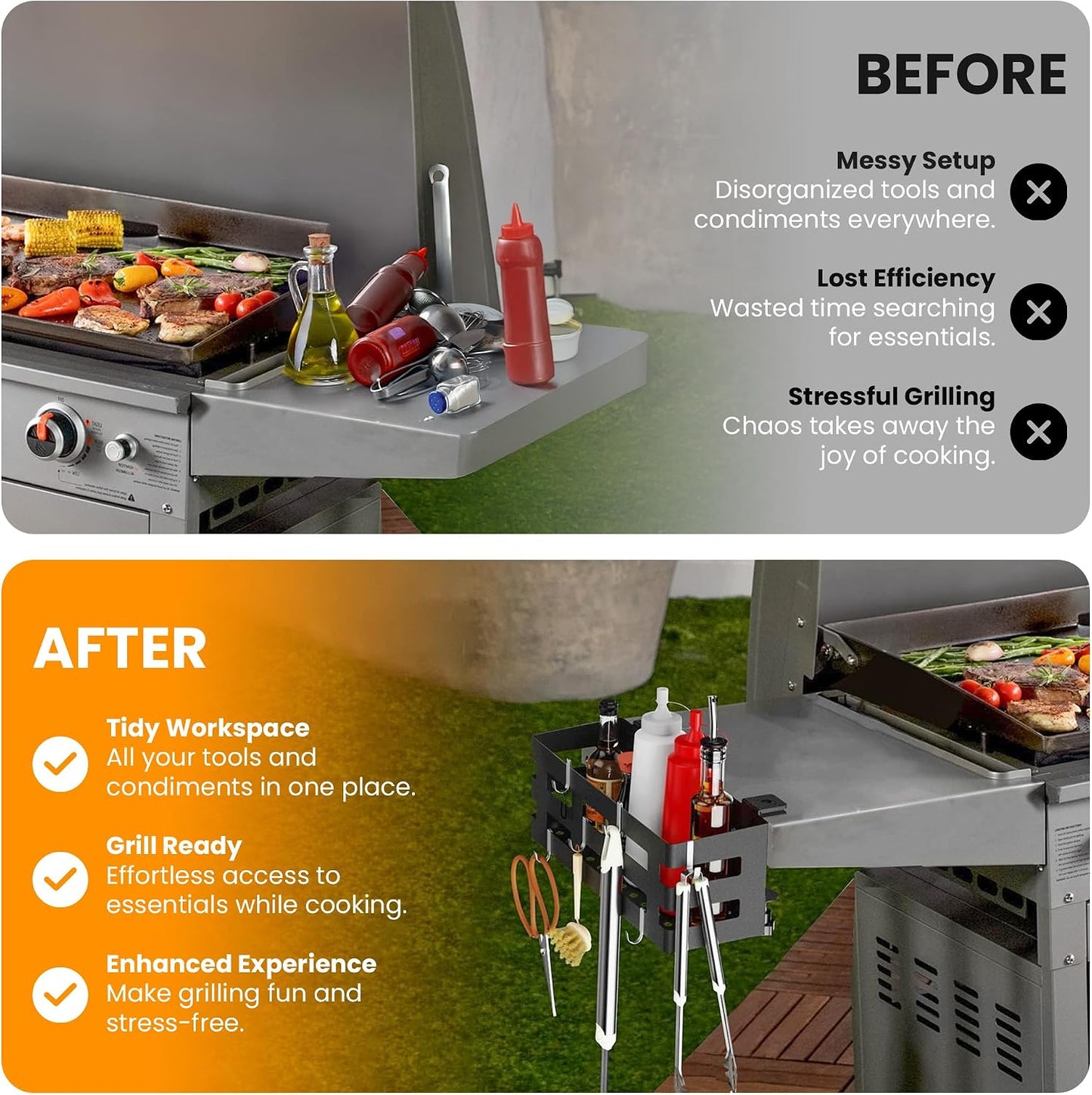 Organizador parrilla Blackstone 28/36 con 6 ganchos