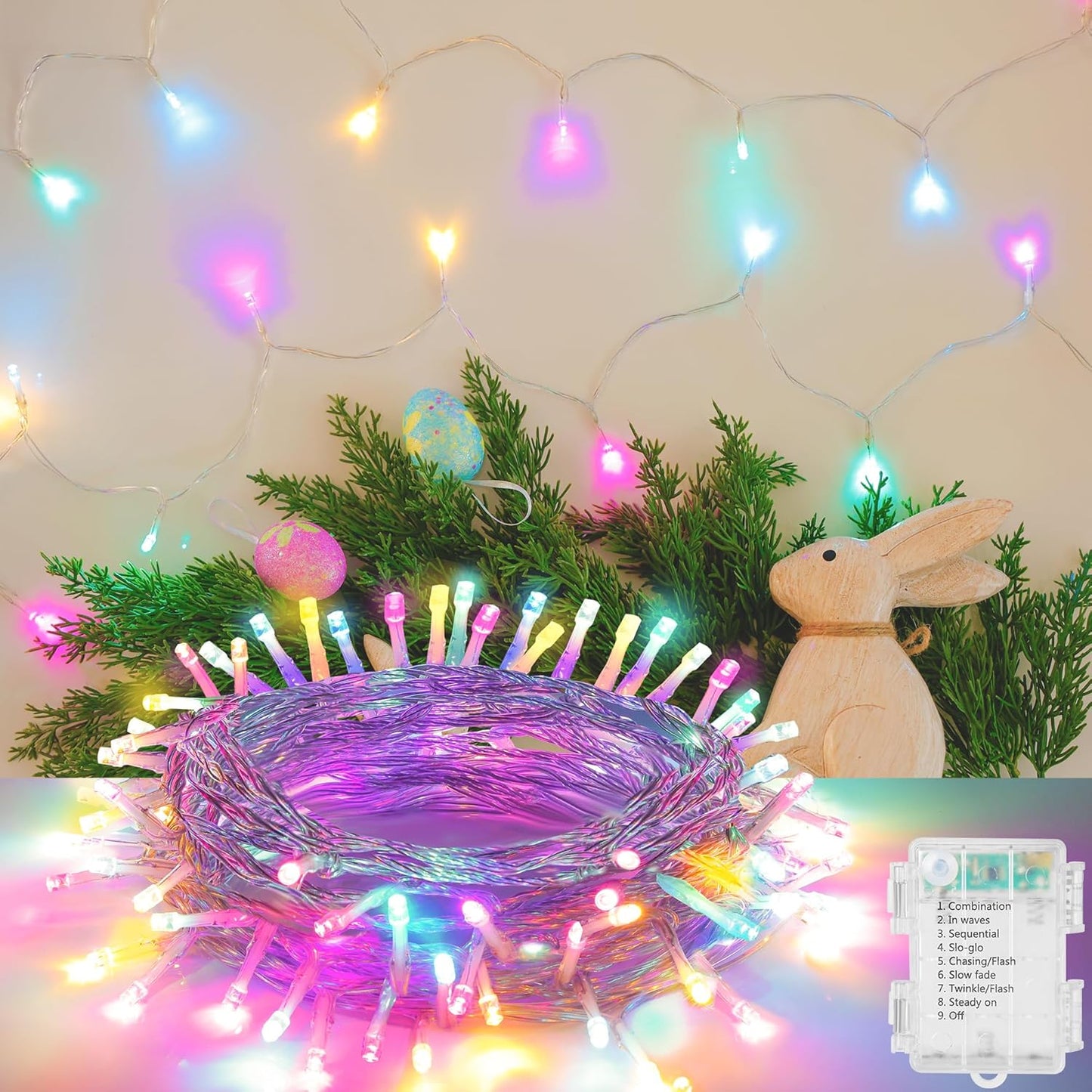Guirnalda LED Pascua 30 luces 11.5pulg pastel impermeable