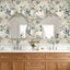 Papel tapiz vintage pájaro azul floral despegable