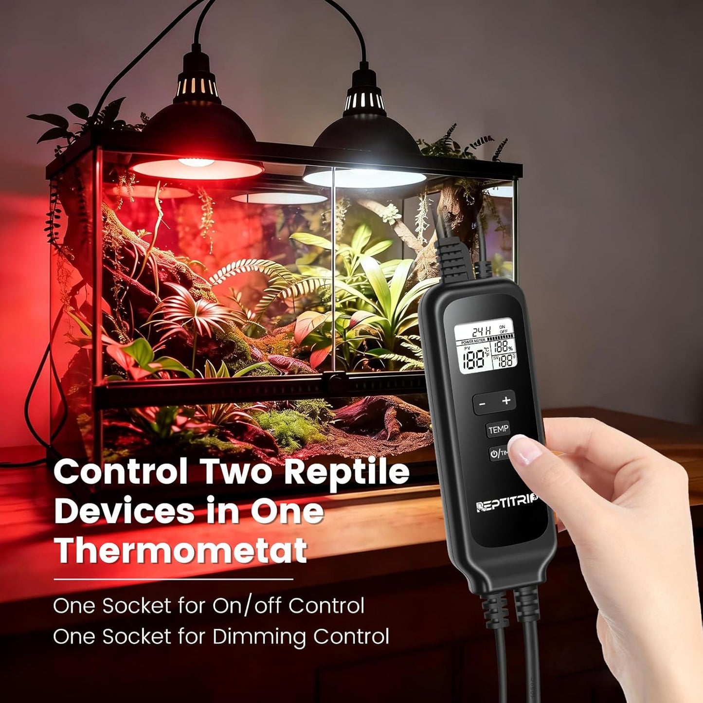 Termostato 2en1 para reptiles con 2 enchufes PID memoria