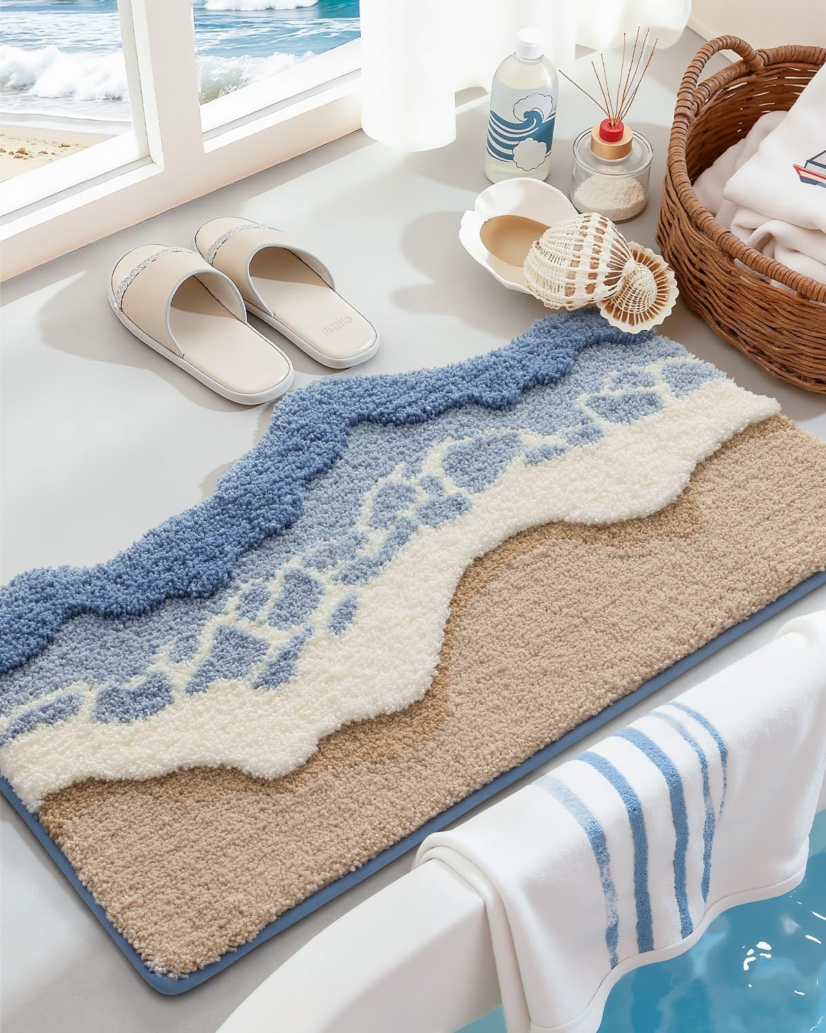 Alfombras baño 21x34pulg microfibra felpa azul con respaldo goma