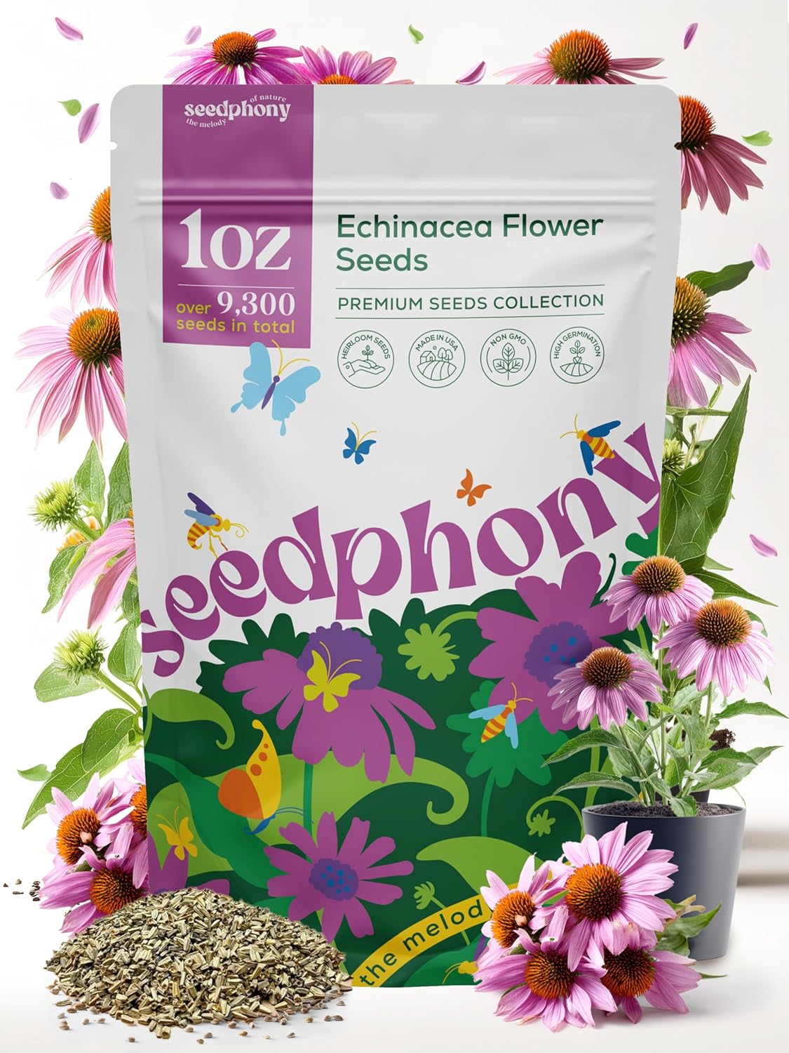 Paquete 1oz semillas equinácea sin OMG para jardín
