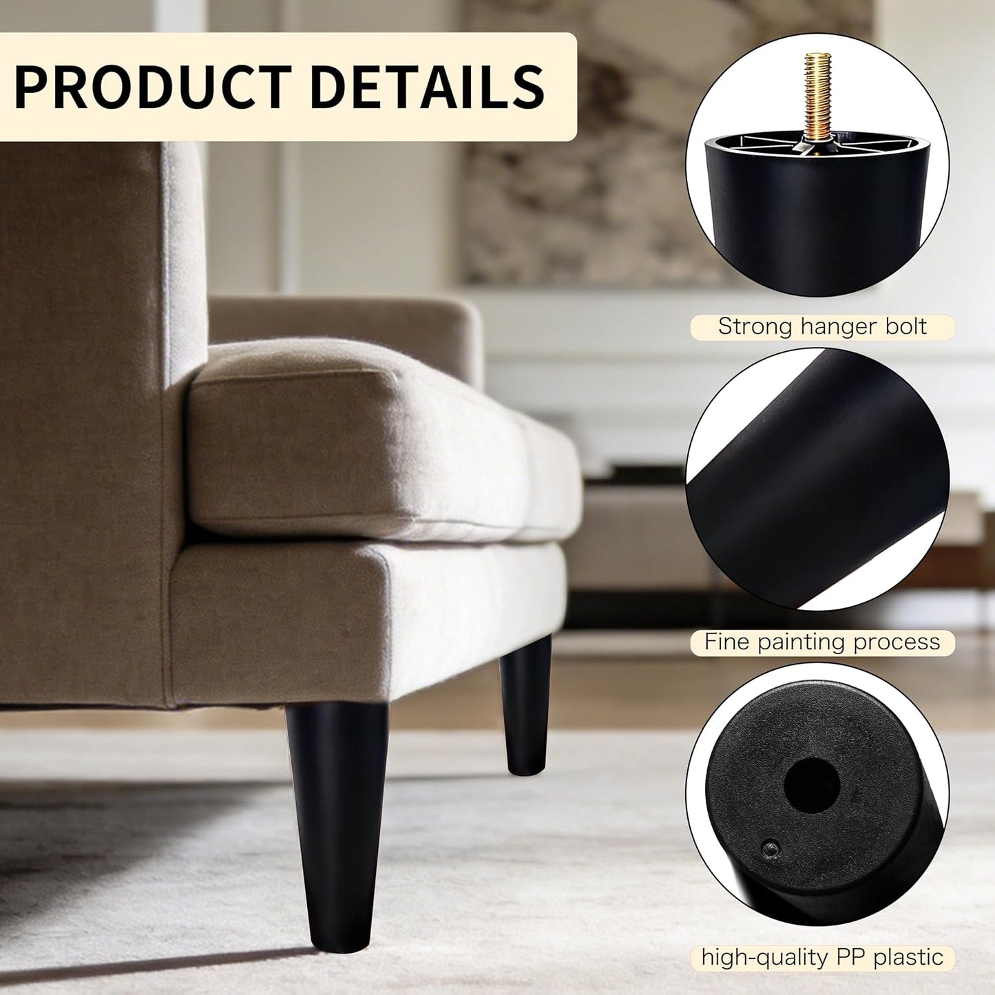 12 Pzas Patas Plástico 6pulg Repuesto Muebles