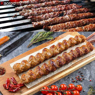 Brochetas acero inox 23pulg mango madera set 7 con bolsa