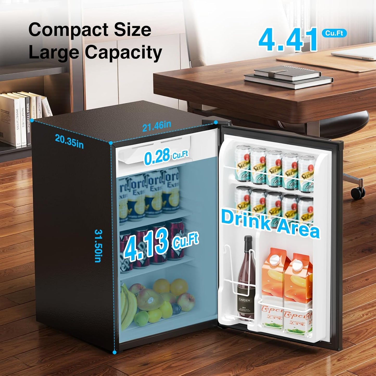 Mini refrigerador con congelador 4.41ft³ puerta reversible