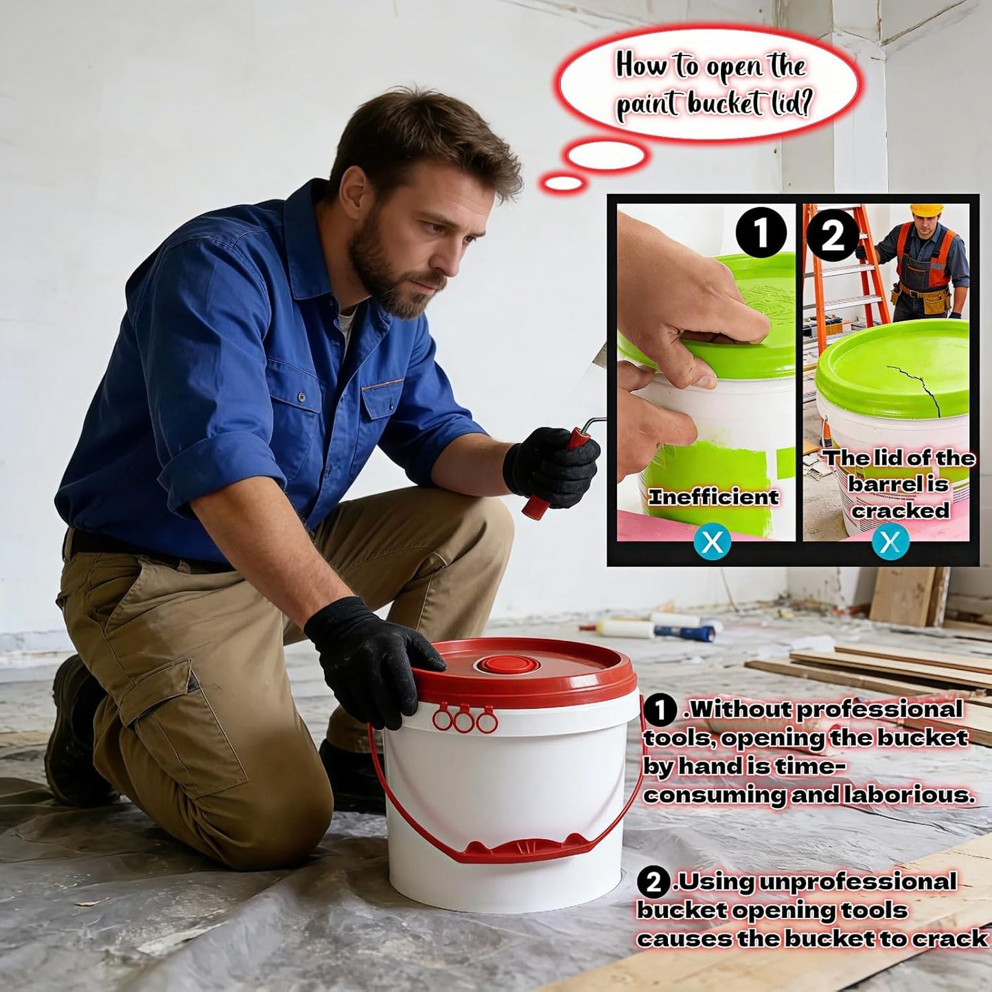 Abrelatas de pintura para cubos plásticos rojos resistentes de 5 galones