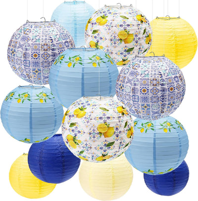16 Linternas Papel Amalfi 10pulg Capri Limón Bodas Mediterráneas