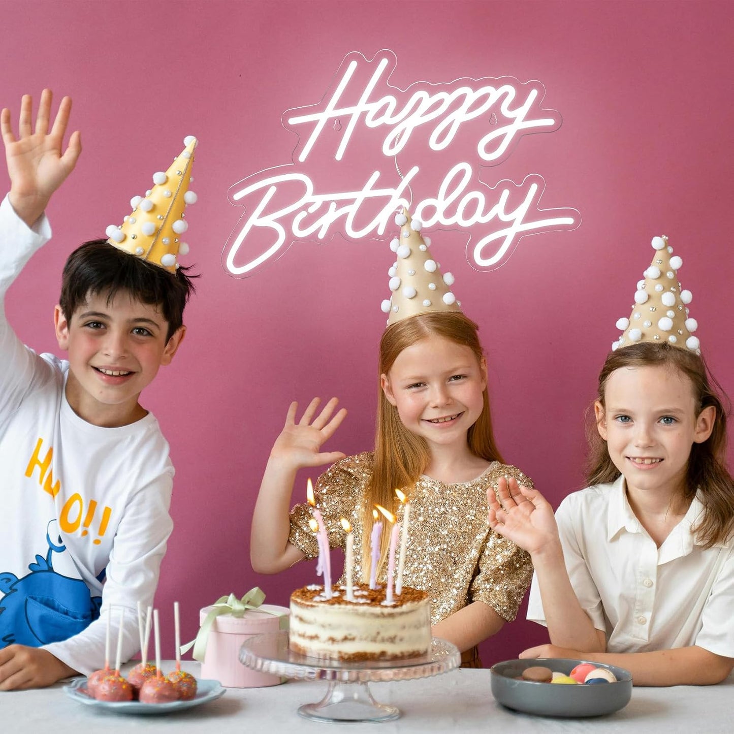 Letrero neón feliz cumpleaños con luz LED USB