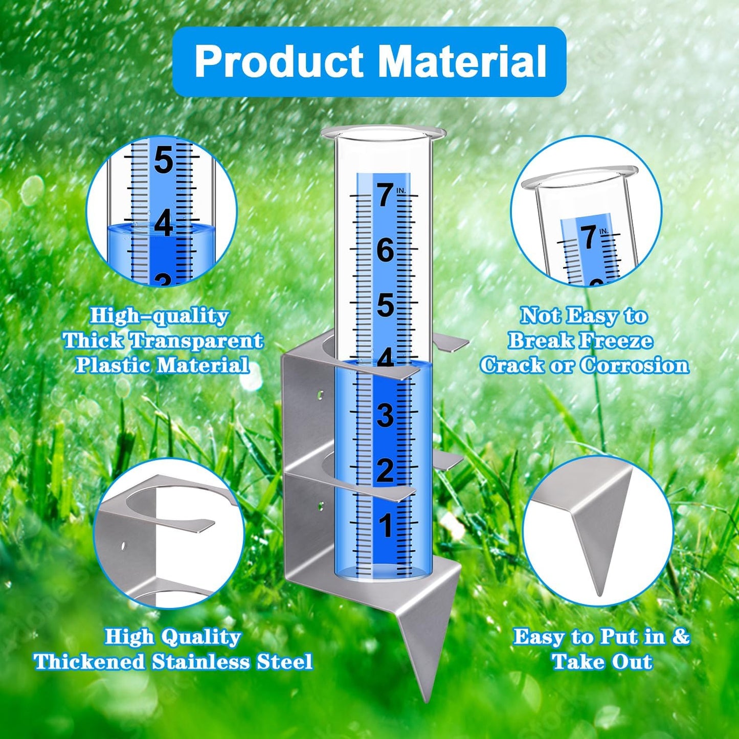 Medidor lluvia exterior 7pulg acero inox soporte