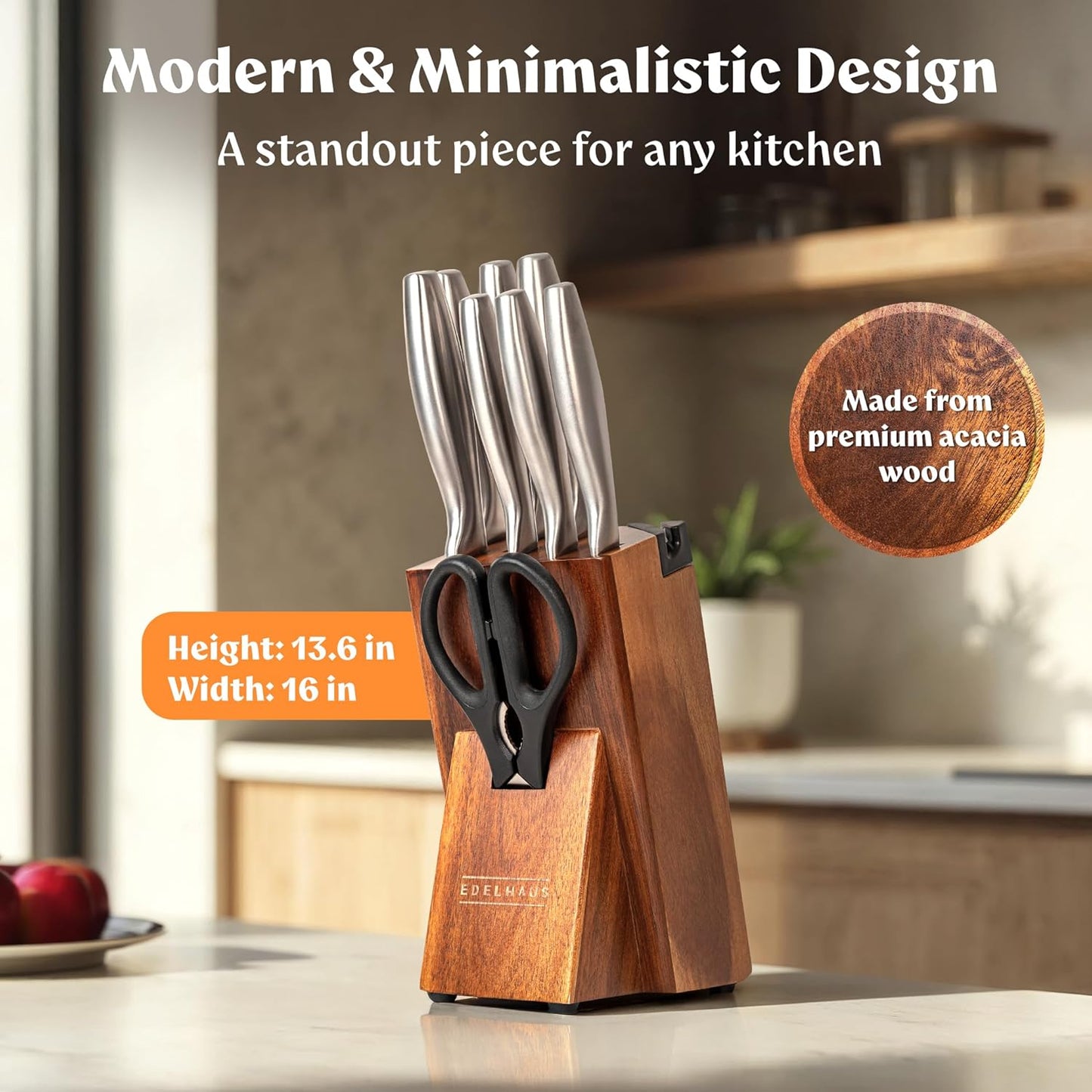 Set 9 Cuchillos Acero Inox Bloque Madera Afilador