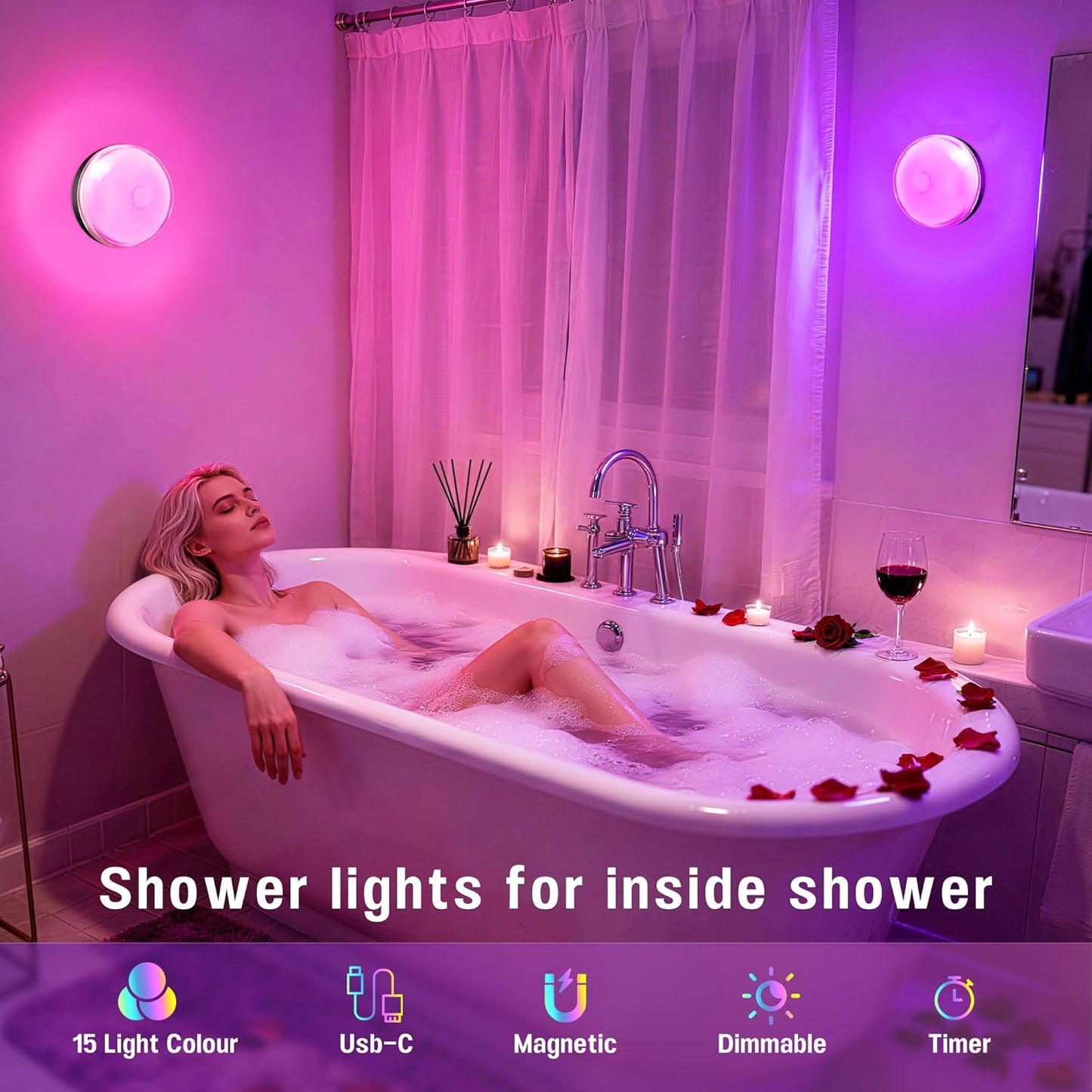 Luces ducha recargables control remoto RGBW impermeable