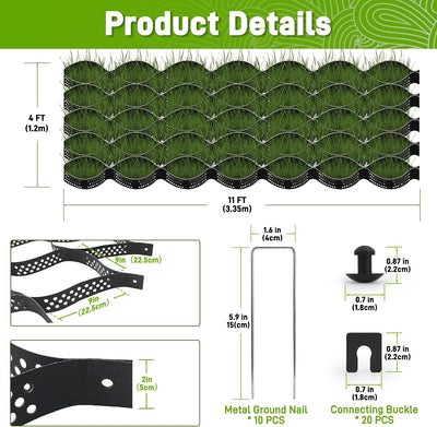 Rejilla grava 4x11ft 2pulg HDPE con estacas U y conectores