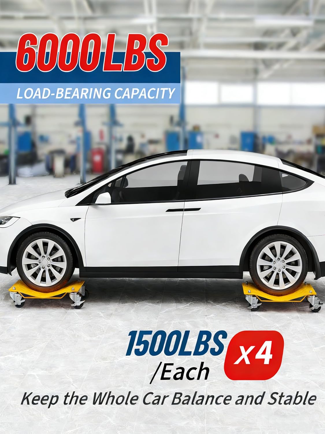 Set 4 Carros Ruedas 6000lb Rueda Giratoria 360 Amarillo