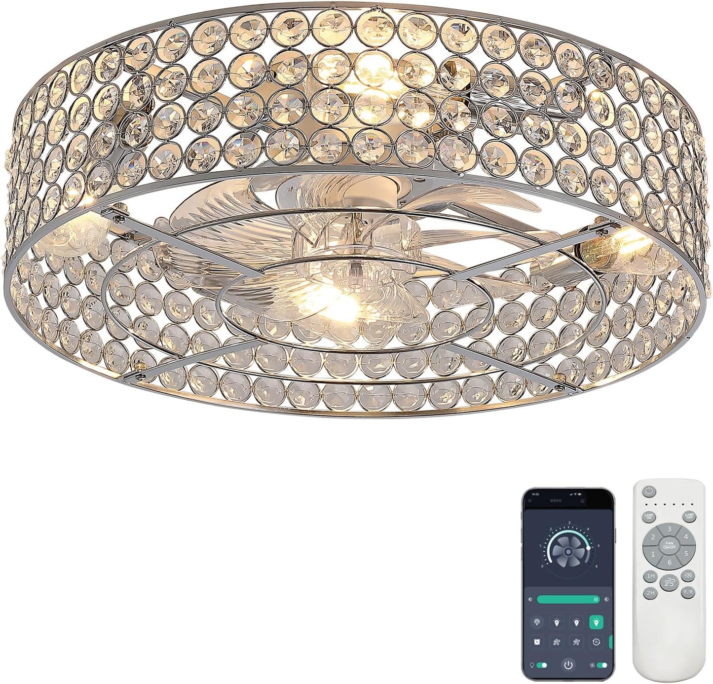 Ventilador techo cromado 20pulg luz 6 velocidades control remoto