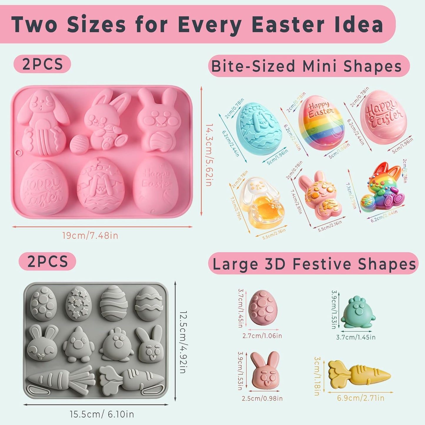 4 Moldes Silicona Forma Huevo Conejo 3D para Gomitas