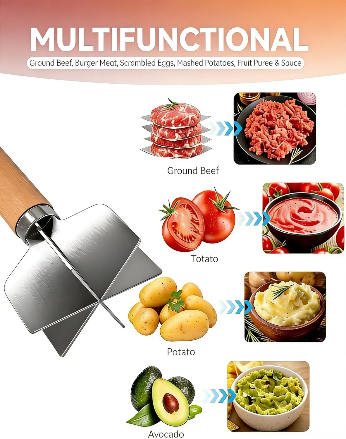 Picador de carne de acero inoxidable con 6 cuchillas curvas