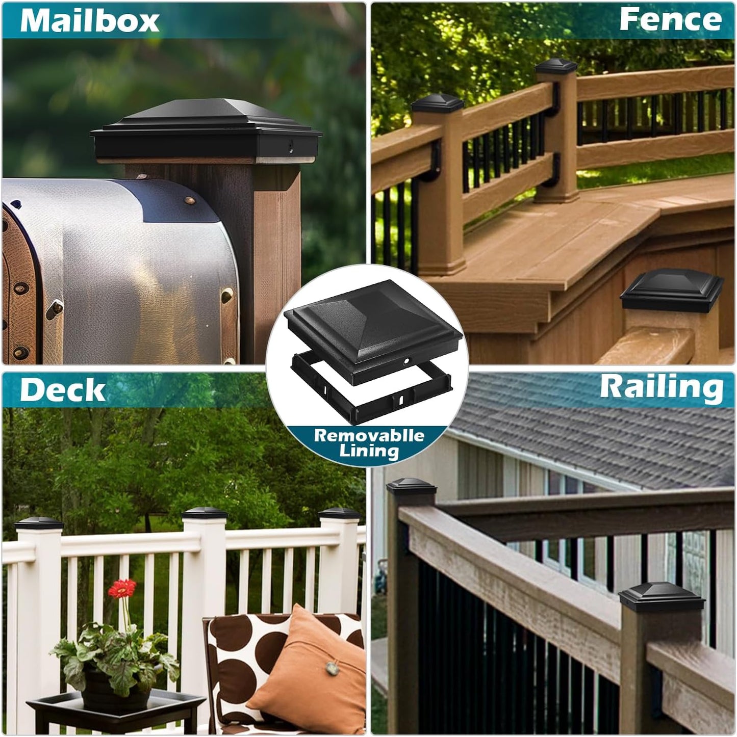 Tapas postes 6x6 pulg color negro 12 pzas impermeables