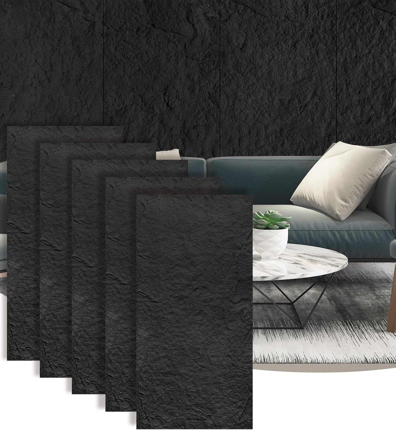 5 Paneles Pared 3D Textura Cemento PU Impermeable