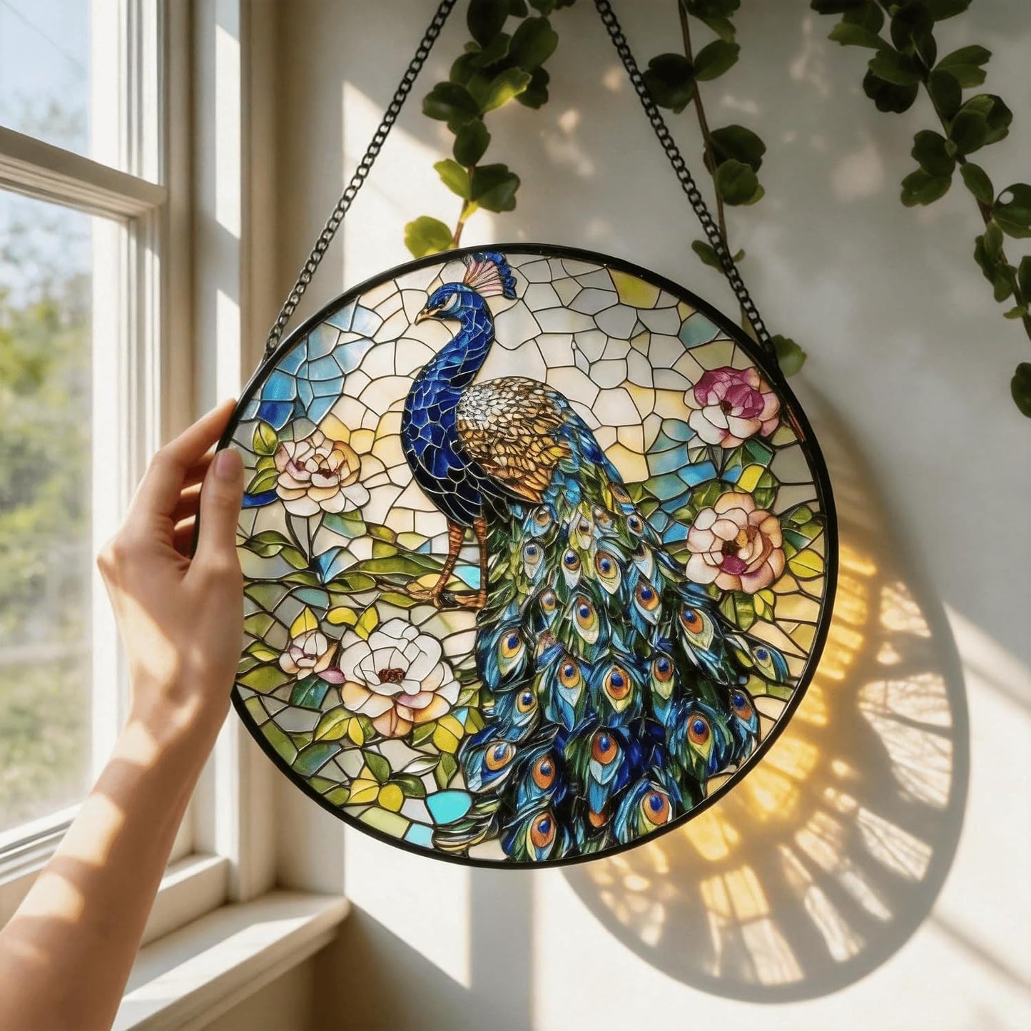 Atrapasoles cristal manchado azul decoración vitral 6.3pulg