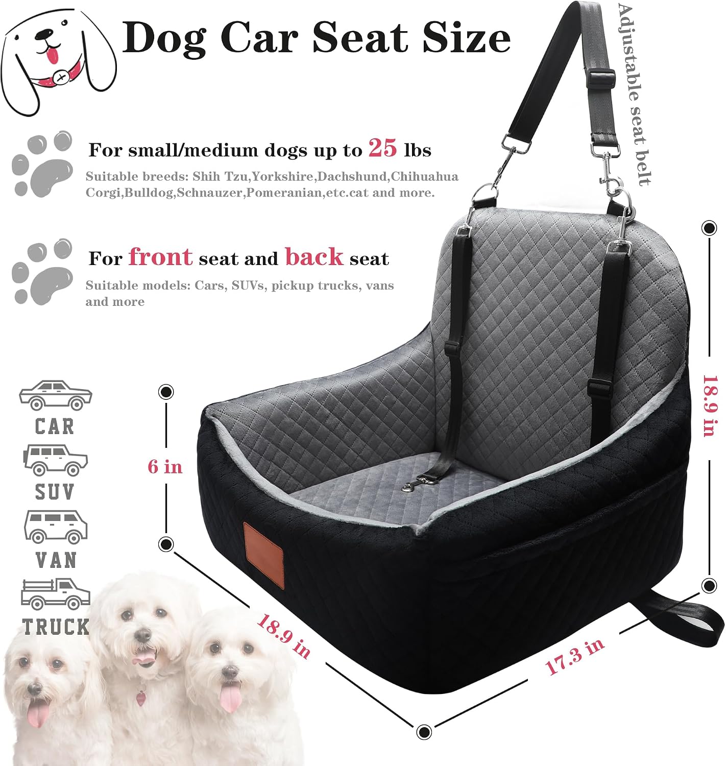Asiento auto perro espuma viscoelástica funda lavable negro