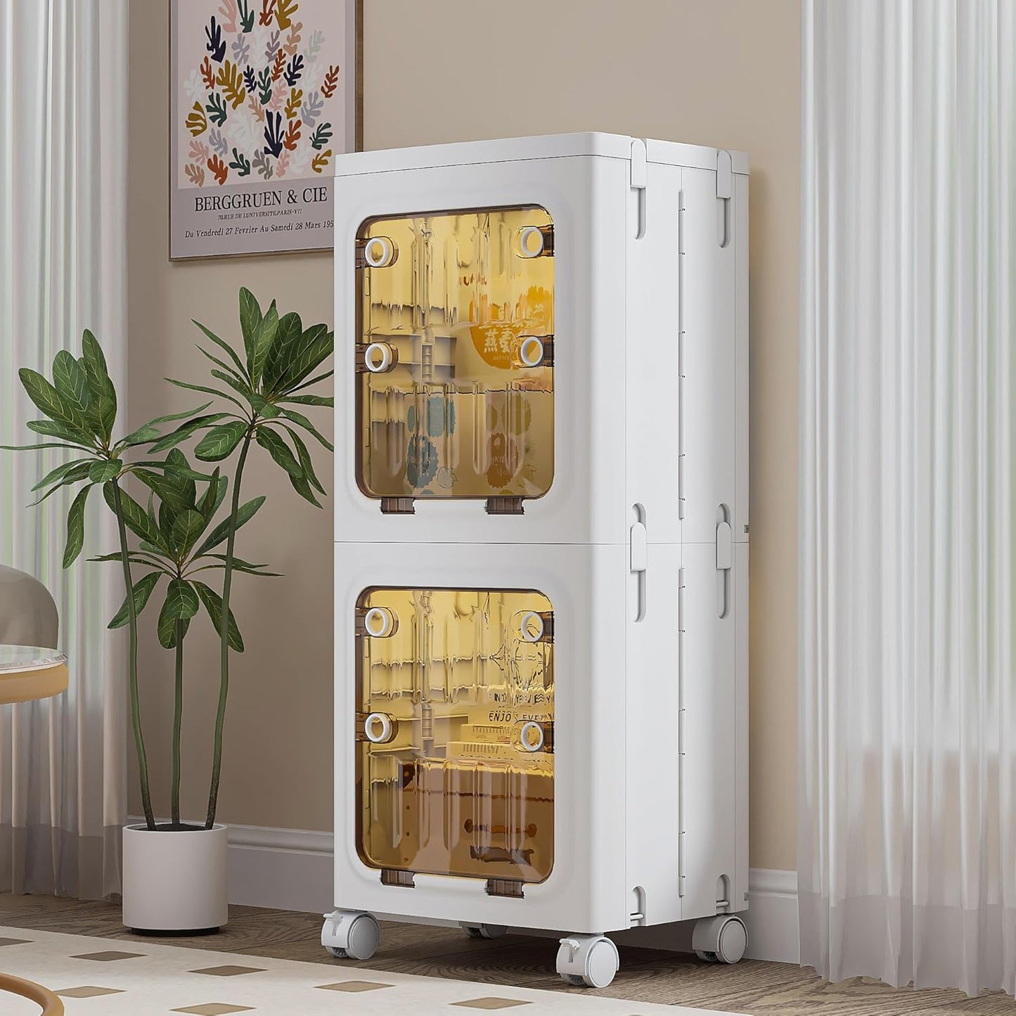 Contenedor apilable 98qt 2 niveles ruedas puerta transparente